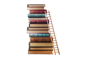 Stack of books with a ladder on a transparent background