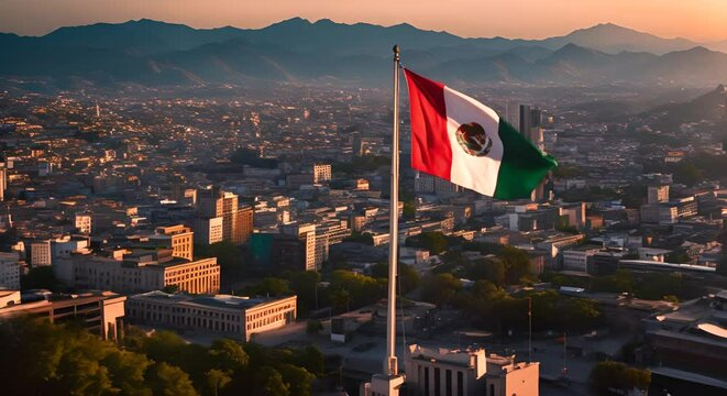 Mexican flag in a city in Mexico.