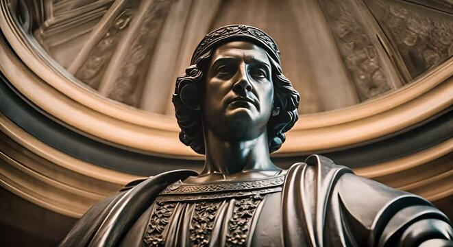 Statue of Christopher Columbus in a city.