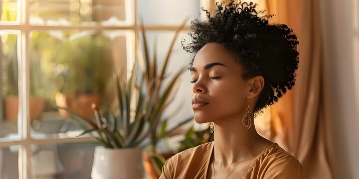 Individual practices breathwork to calm heart rate and reduce anxiety in stress. Concept Breathwork, Heart Rate, Anxiety, Stress Management, Calmness