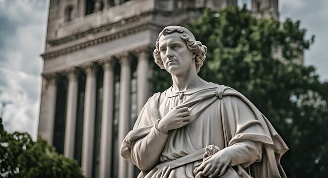 Statue of Christopher Columbus in a city.