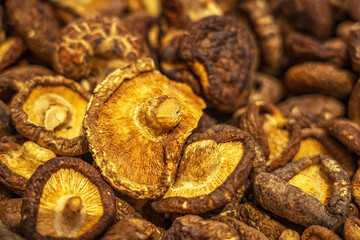 Dried Shiitake Mushrooms Close-Up in Market