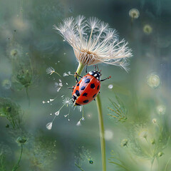 Obraz premium Dandelion Dreams: Tiny Hero Takes Flight on a Windy Wish