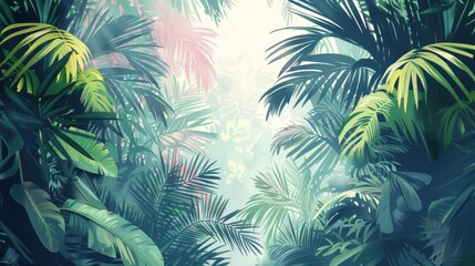 Whimsical Amazon rainforest illustration with fantastical creatures.