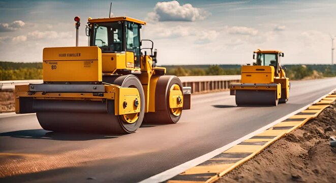 Road roller on a road.