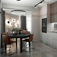 Design interior kitchen dining area 3d visualisation