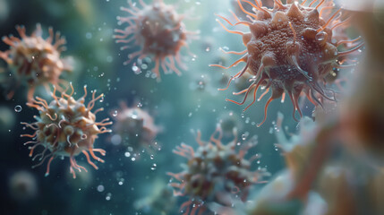 Fototapeta premium The complexity and diversity of life at the cellular level. Close-up of dangerous unknown extraterrestrial microorganisms