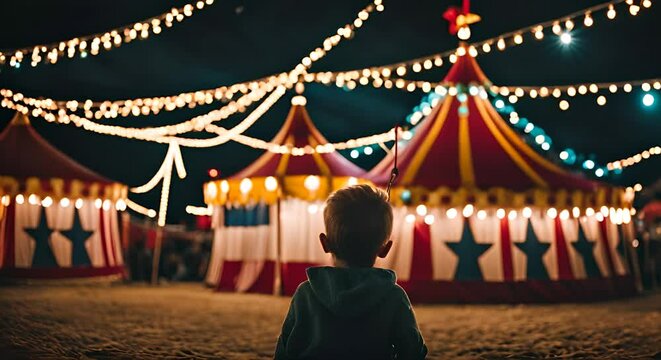 Happy child at a fair circus.