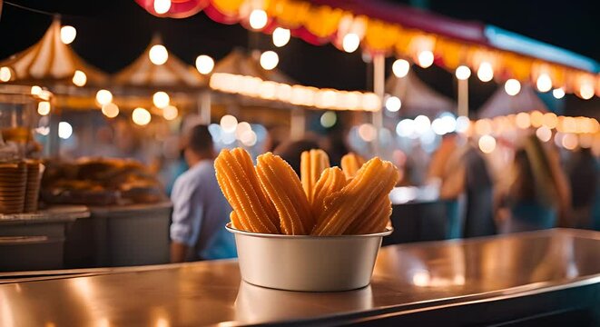 Street churro stand. Churros food truck.