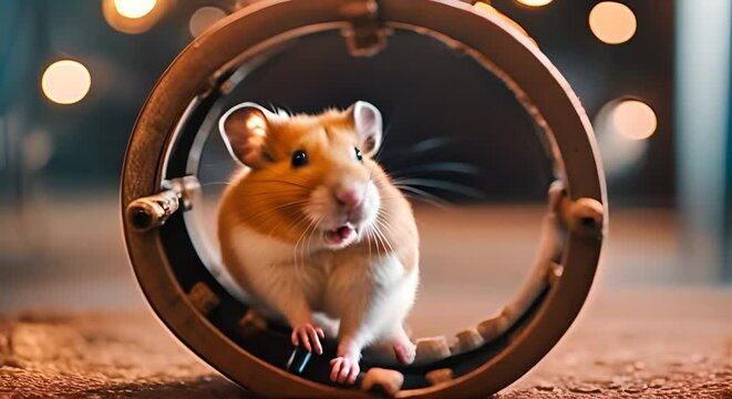 Hamster in a hamster wheel.