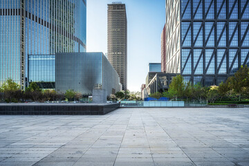 Modern Urban Plaza with Skyline and Skyscrapers © evening_tao