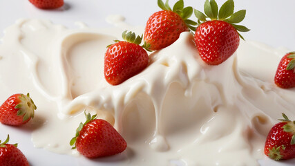 strawberries splashing into milk