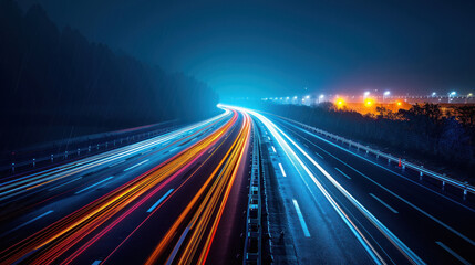 Fototapeta premium car driving on highway, lighting, motion blur