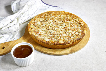 delicious homemade almond pies or tartlet with apricot jam