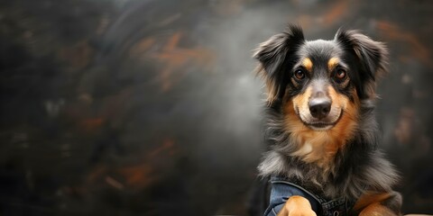 Dog in denim giving thumbs up gesture. Concept Pets, Fashion, Cute Animals, Denim, Funny Gestures