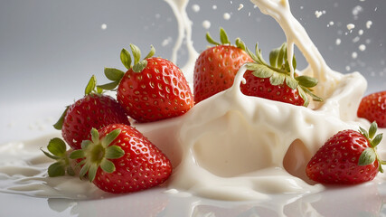 strawberries splashing into milk