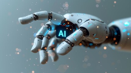 3D render of a white robot hand with ai sign