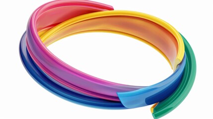 Colorful abstract twisted rings forming a modern, vibrant, dynamic, and stylish intertwined shape, perfectly isolated on a white background.
