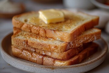 Cornbread - Moist cornbread slices with a pat of butter melting on top.