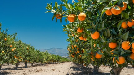 photo of an orange grove in the desert rows of trees