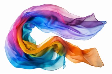 Fototapeta premium Colorful chiffon scarf in motion, showcasing a spectrum of vibrant hues blending together, creating a flowing, artistic, and stylish visual effect.