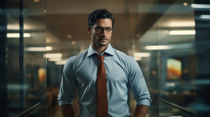 employee impeccably dressed standing in office place