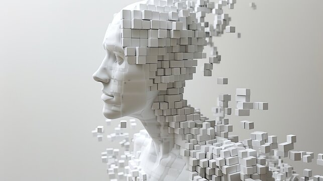 humanoid figure composed entirely of cubes in various sizes cubes - Powered by Adobe