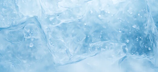 A textured, cold, frosty surface of ice block against a blue background.