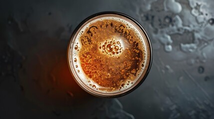 glass of beer photographed from above