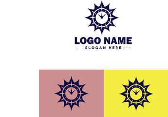 sun clock icon Sundial Solar timepiece Solar clock flat logo sign symbol editable vector