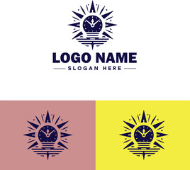 sun clock icon Sundial Solar timepiece Solar clock flat logo sign symbol editable vector