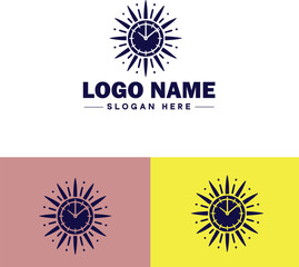 sun clock icon Sundial Solar timepiece Solar clock flat logo sign symbol editable vector