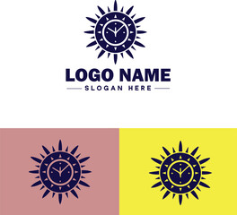 sun clock icon Sundial Solar timepiece Solar clock flat logo sign symbol editable vector