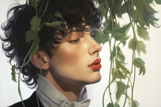 A transman hanging mistletoe and waiting eagerly for a holiday kiss, exuding anticipation