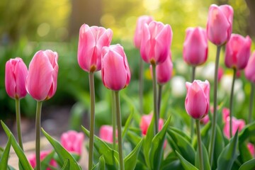 Close-up of vibrant pink tulips in full bloom – beauty, nature, gardening