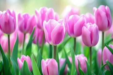Close-up of vibrant pink tulips in full bloom – beauty, nature, gardening