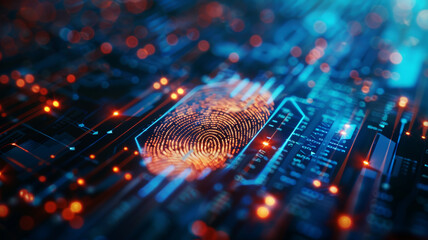 Biometrics security system. Advanced biometric security technology with digital fingerprint identification system.