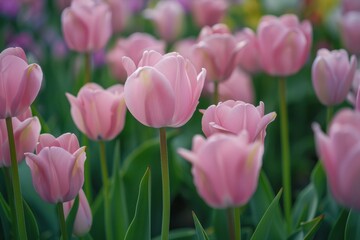 Fototapeta premium Close-up of vibrant pink tulips in full bloom – beauty, nature, gardening