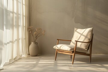 Room with chair, vase, and window