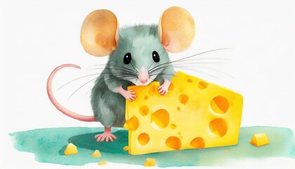 A cute little mouse with giant ears eating cheese