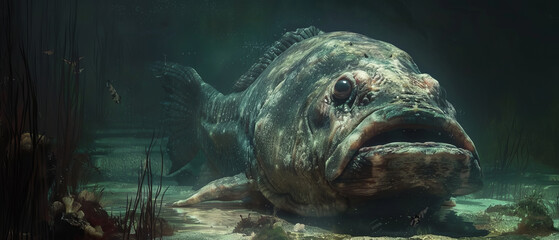 Huge underwater blobfish in the abyss