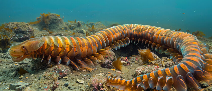 Giant ribbon worm slithering on the ocean floor