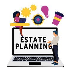 Estate Planning. Concept with keyword, people and icons. Flat vector illustration. Isolated on white.