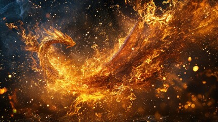 A phoenix made from fire and lights.