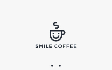 smile coffee logo design vector silhouette illustration