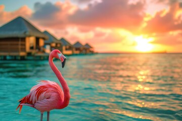 Fototapeta premium Turquoise Twilight: Flamingo Majesty in Paradise