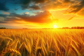 Obraz premium Vibrant Wheat Field in Evening Light