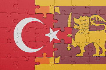 puzzle with the colourful national flag of sri lanka and flag of turkey.