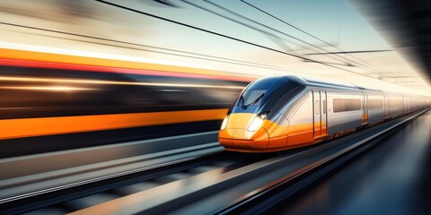 Obraz premium Swift Commute: High-Speed Train with Dynamic Blur