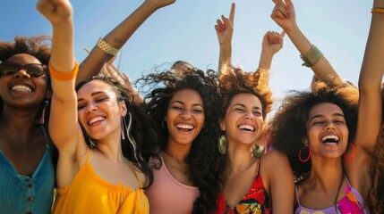 Joyful Multiracial Group of Friends Celebrating Together Under the Sun